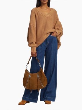 Free People Alli Cotton-Blend Oversized V-Neck Sweater - Size Med